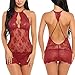 Avidlove Women Babydoll Lingerie Lace Chemise Halter Nightwear Teddy Dress Dark Red L