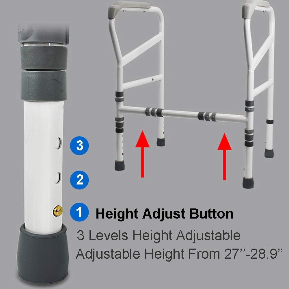 HePesTer Foldable&Free-Assembly Toilet Safety Frame for Elderly with Adjustable Height, 330 Ib Heavy Bathroom Toilet Safety Rail for Disable with Upgrade Large Non-Slip Mat, Fit All Toilets: Health & Personal Care