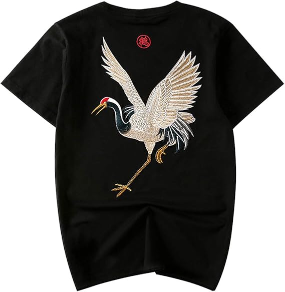 Amazon Lansi レンシー メンズ 和柄 Tシャツ 半袖 抜染 シャツ 刺繍 吸汗速乾 柄シャツ 和風 カットソー カッコいい ファッション メンズ 鯉 鶴 夏服 Tシャツ カットソー 通販