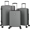 ROBERTO CAVALLI Luxury 3 Piece Luggage Set, Expandable Hard Shell Suitcases with 8 Spinner Wheels, Combination Lock Large Suitcase Set for Men and Woman -Grey