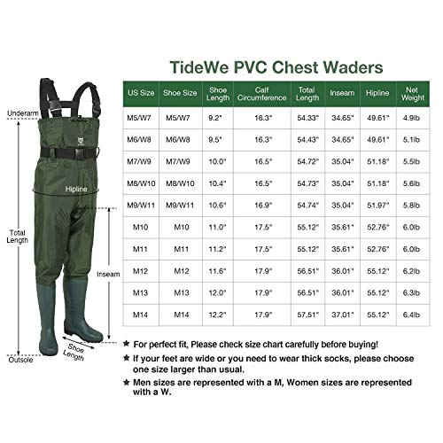 TIDEWE Bootfoot Chest Wader, 2Ply Nylon/PVC Waterproof Fishing