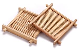 AKOAK 2 Pcs Handmade Bamboo Coaster Kung Fu Tea Accessories, Coffee Cups, Bamboo Coasters, Placemats, Kitchen Accessories