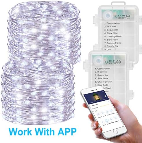 MINGER Fairy Lights, Led String Lights APP Controlled Decorative Lights, Battery Operated 16.4ft Waterproof String Lights, Copper Wire Lights for Indoor Outdoor Christmas Holiday Decoration 2 Packs