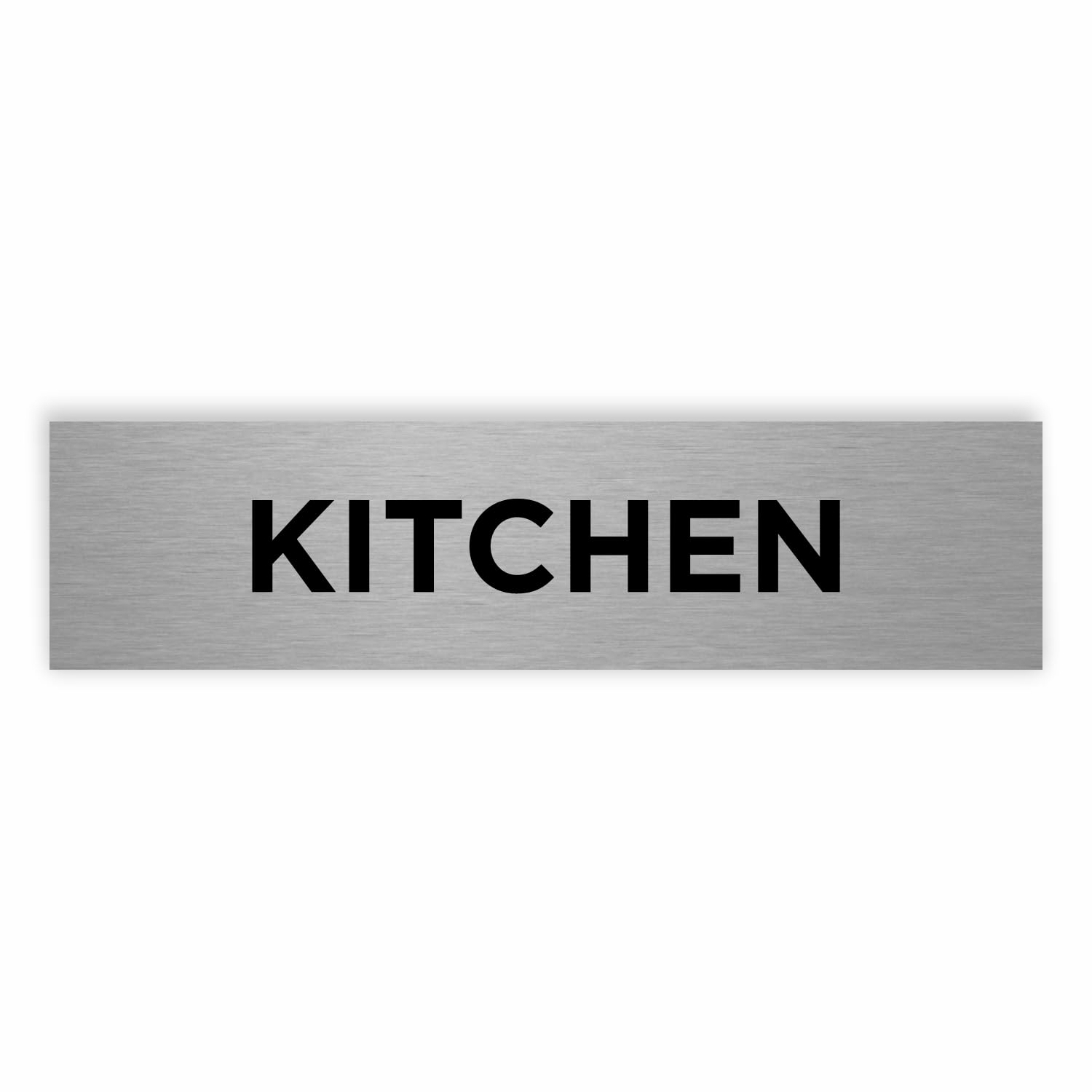 Slimline Aluminium Kitchen Door Sign from ViroDisplay® - Rigid Brushed Silver Aluminium 200 x 50mm - Durable Printed Surface - Self-Adhesive Fixing