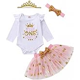 ATCTBOGFS Baby Girls 1st First Birthday Outfits Cotton Romper TuTu Skirt Set with Sequins Bowknot Headband 3Pcs