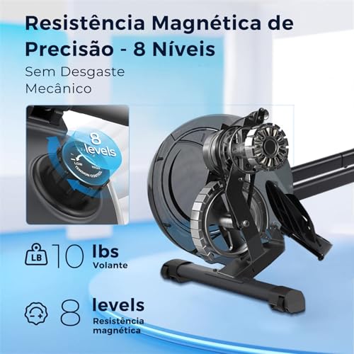 Remo Doméstico Magnético 8 Níveis – Trilho Alumínio 1 m, Roda de Inércia 2 kg, Suporta iPad, Capacidade 120 kg