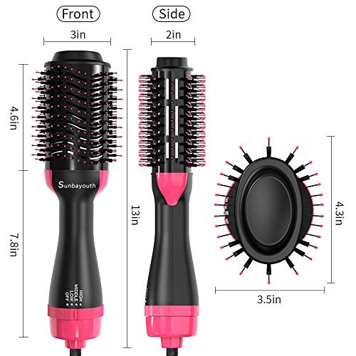 Hair Blow Dryer Brush One Step Hair Dryer and Volumizer Hot Air Brush Ceramic Electric Blow Dryer 3 in 1 Negative Ion Hair Straightener Curler Brush Salon Oval Comb with 4pcs Hair Clips (rose)