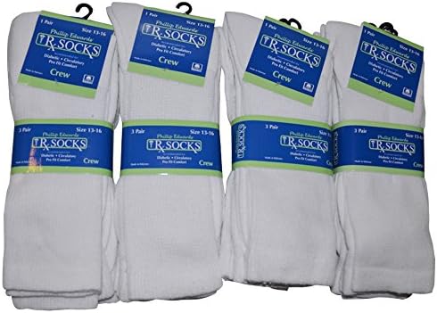 Diabetic Socks Mens Non-Binding Crew Length, Size 13-16, 12 Pairs, White