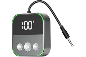 Bywulanda Wireless Aux Adapter for Car, Wireless 5.3 Audio Receiver with LED Screen, 23H Battery Life/Dual Device Connect, 3.5mm Plug & Play for Hands-Free Call/Home Stereo/Wired Headphones/Speaker