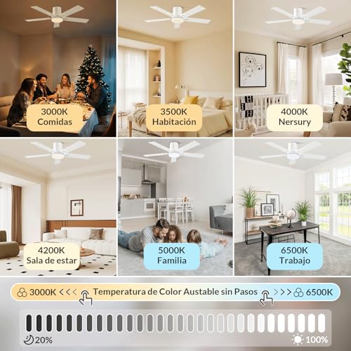 Newday 122 cm White Ceiling Fan with Light and Control, Ceiling Fan Lamp with 5 2 Colour Blades, Reversible DC Motor Quiet, Memory Function, Dimmable LED for Bedroom Office