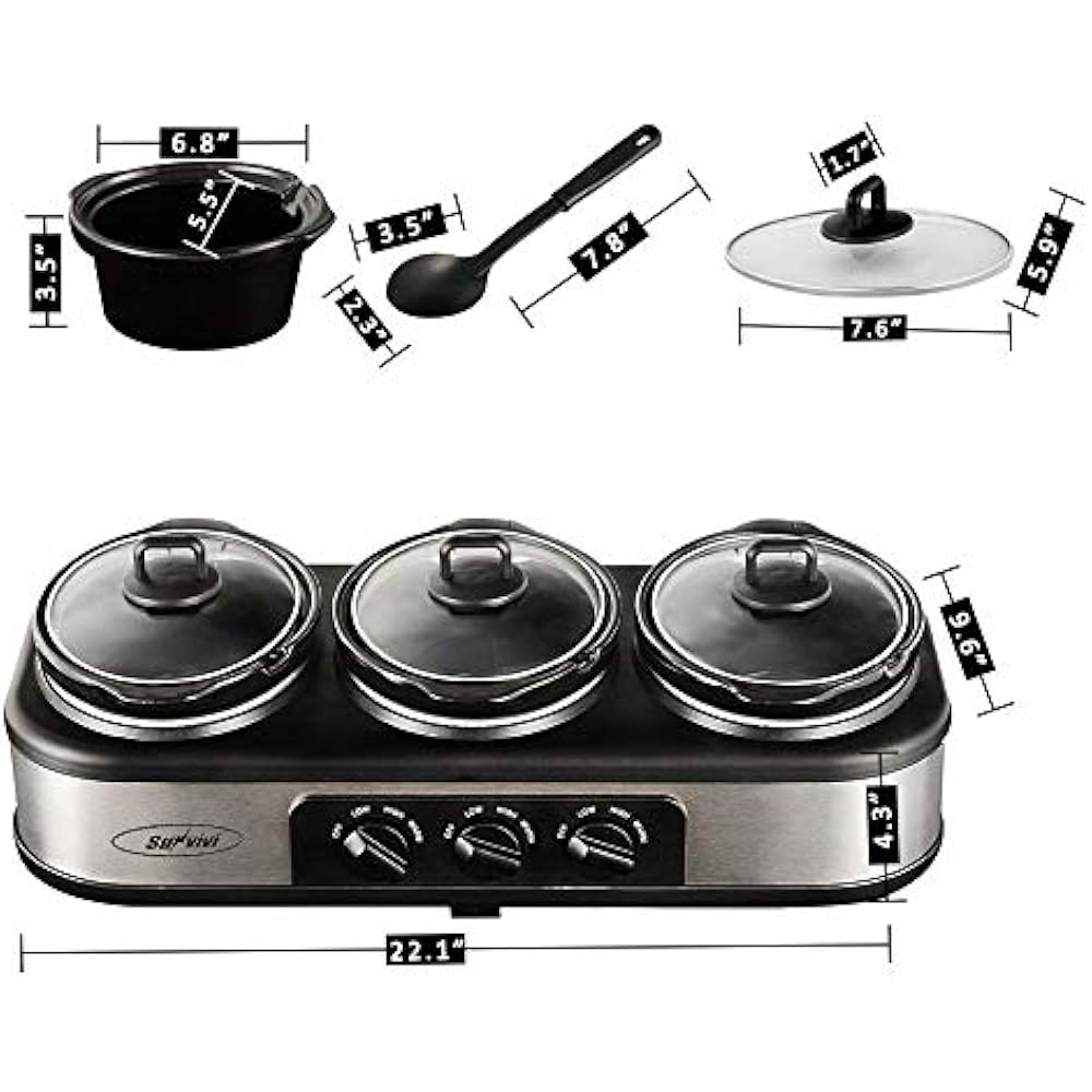 Slow Cookers Sunvivi Electric Cooker, 3x1.5 Quart Triple Buffet Server