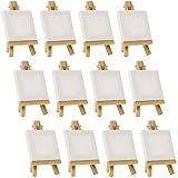 U.S. Art Supply 3" x 3" Stretched Canvas with 5" Mini Natural Wood Display Easel Kit (Pack of 12), Artist Tripod Tabletop Holder Stand - Painting Party, Kids Crafts, Oil Acrylic Paints, Signs, Photos
