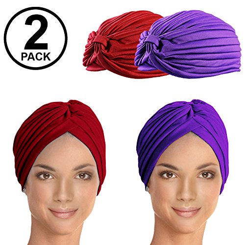 CoverYourHair TURBANS For Women - Burgundy and Purple Turban - TURBANS For Hair - TURBANS For Cancer Patients (2 Pack) - Thumbnail 5