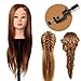 Hairdressing Training Head, LuckyFine 18'' Brown Hair Super Long Golden Hair Mannequin Head - Practice Training Doll Heads Cosmetology - Hair Styling Mannequins Heads with Clamp