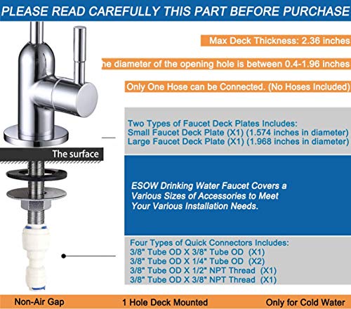 ESOW Kitchen Drinking Water Faucet, 100% Lead-Free Kitchen Water Filter Faucet Fits most Reverse Osmosis Units or Water Filtration System Non-Air Gap, Stainless Steel 304 Body Polished Chrome Finish - Thumbnail 5