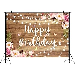Aperturee 9x6ft Pink Floral Happy Birthday Backdrop