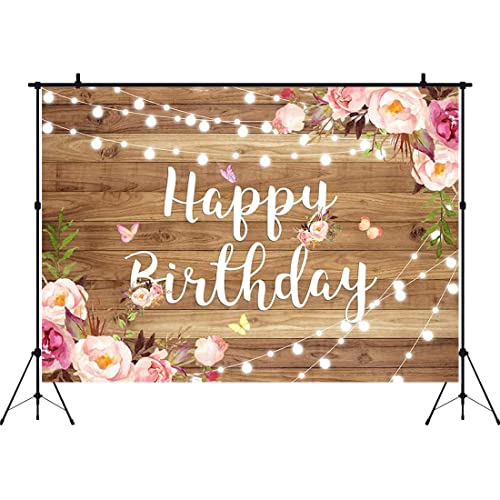 Aperturee 9x6ft Pink Floral Happy Birthday Backdrop