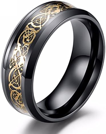 Chryssa Youree DRAGON Men Women 8mm Stainless Steel Carbide Ring Blue Black Silver Carbon Fiber Silver Celtic Dragon Inlay Wedding Band Size 6-12 (YW-04) (size 10, black-yellow)