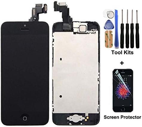 CELLPHONEAGE for iPhone 5C New LCD Screen Replacement With Home Button and Camera Full Set With Frame Digitizer Diplay Assembly Replacement + Repair Tool Kits + Screen Protector (Black)