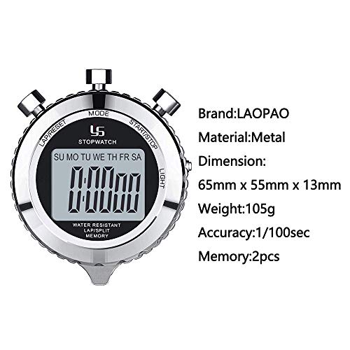 image for LAOPAO Stopwatch Metal Stopwatch Timer with Backlit 1/100th Second Pre