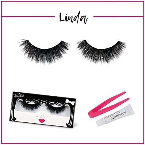 3D False Lash Pack - “Linda” by GladGirl - Set Includes Glue and Applicator - Dramatic, Natural Style - Reusable Fake Lashes - Multi-layered Synthetic Mink
