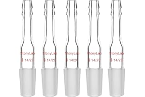 stonylab [Pack of 5] Glass Straight Inlet Adapter with 14/20 Male Glass Joint and 10mm Hose Connection Lab Glassware