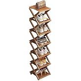 Bamboo Shoe Rack - No Assembly Required, Tall Narrow Foldable Shoe Organizer, Space-Saving Multifunctional Shelf for Entryways, Corners, Bedrooms, Balconies, 7 Layer Brown (Reinforced And Thickened )