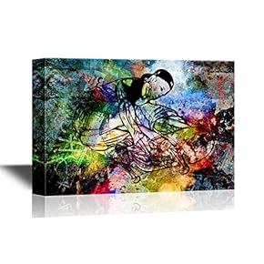 Skateboard Canvas Wall Art - Boy on Skateboard on Colorful Abstract Background - Gallery Wrap Modern Home Art | Ready to Hang - 12x18 inches