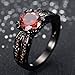 JunXin® Black Gold 8MM Round Dark Red Ruby CZ Filled Solitaire Ring Engagement Size5/6/7/8/9/10/11(6)