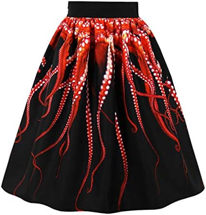 Women's Vintage Knee Length Flare Floral A Line Pleated Skirt