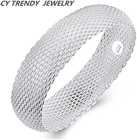 New Women Jewelry Wide Mesh 925 Sterling Silver Plated Chain Bracelets Bangles