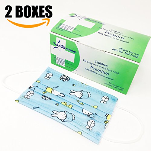 100 PCS (2 BX) 3-Ply Premium Children Rabbit Cartoon Print Design Earloop Face Masks, Medical Grade With Bacterial Filtration Efficiency (BFE) Rating Over 99% (Rabbit) - Thumbnail 5