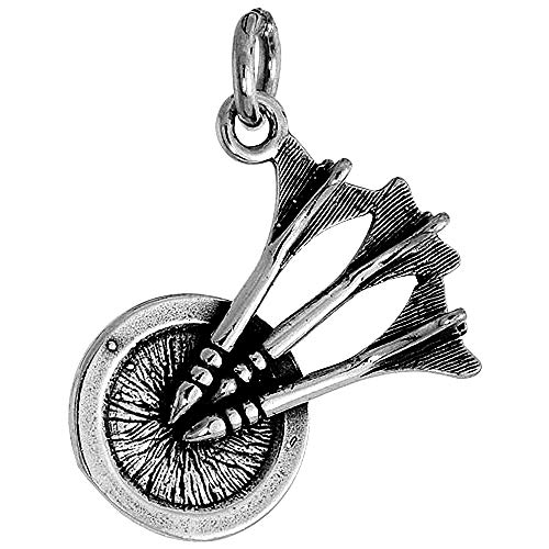 Sterling Silver Darts on Dartboard Pendant for Men & Women Oxidized Antique Finish 3/4 inch No Chain - Thumbnail 2