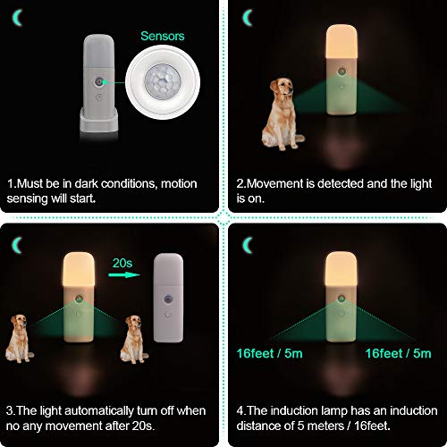 Motion Sensor Light Indoor, Portable Battery Powered Smart LED Night Light with Dusk to Dawn Sensor Auto/On/Off Adjustable Brightness Warm White Light for Bedroom,Kitchen,Stairs,Toilet,Hallway