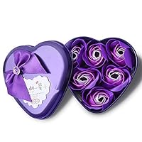 Vakind 6PCS Soap Roses Flowers Handmade Rose Scented Bath Soap Preserved Rose Gift Box for Valentine Birthday Wedding Decor (Purple)