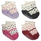 Pro1riseÂ® 4 Pairs Infants Newborn Baby Girls Antislip Skid Mary Jane Dots Print Slipper Socks 0-12 Months