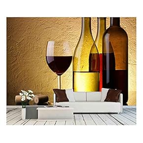 Still-Life with Three Wine Bottles and Glass Over Textured Background - Removable Wall Mural | Self-Adhesive Large Wallpaper - 66x96 inches