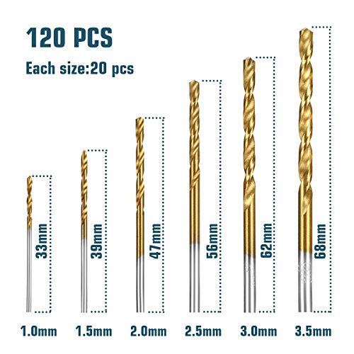 120 PCS Twist Drill Bit Set, HSS Brad-Point Drill Bits by Sibaok, Titanium High Speed Steel Mini Drill Bit, Micro Precision 1/1.5/2/2.5/3/3.5 mm, Perfect for Wood, Plastic, Steel, Aluminum Alloy