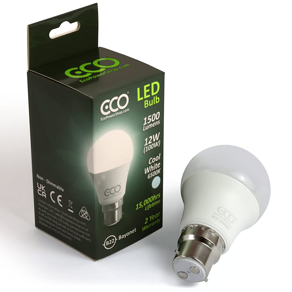 ECO 100W 2 Pin Bayonet B22 Energy Saving LED Light Bulb, Low Energy 12W LED, Bright 1500 Lumens, 15,000Hrs Lifetime.