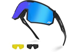 Excoutsty Polarized Sports Sunglasses for Men Women,UV400 Sports Windproof Cycling Sunglasses with 3 Interchangeable Lenses