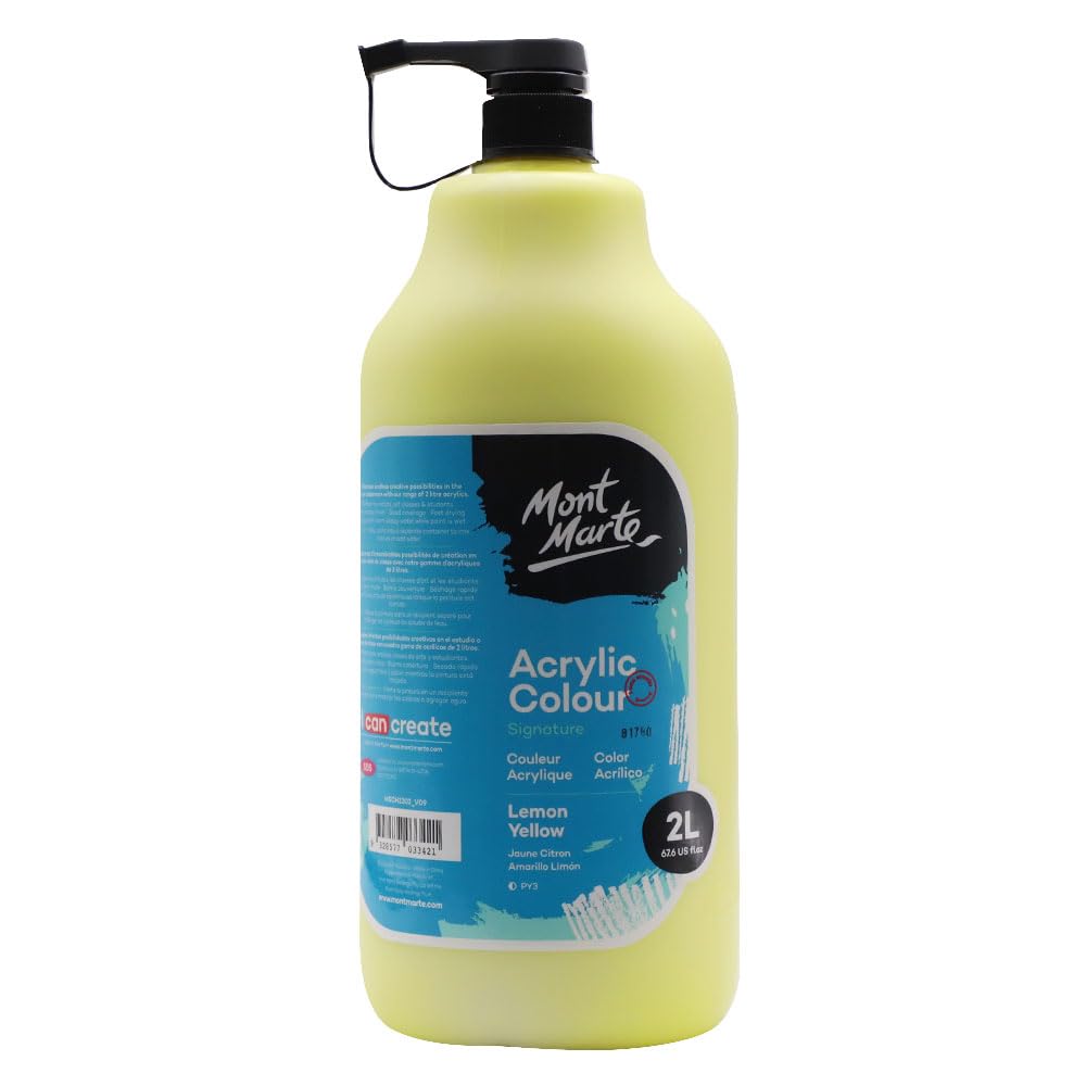 MONT MARTE Discovery School Acrylic, Lemon Yellow, 1/2 Gallon (2 Liter). Ideal for Students and Artists. Excellent Coverage and Fast Drying. Pump Lid Included.