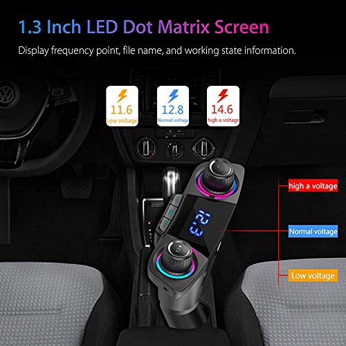 Bluetooth FM Transmitter Virwir Car MP3 Player Wireless Radio Audio Adapter/Bluetooth 4.0/Dual USB 2.1A USB Port/Hands-Free/AUX Input&Output/Voice Navigation/Suport U Disk&TF-Card/Folder Playback - Thumbnail 5