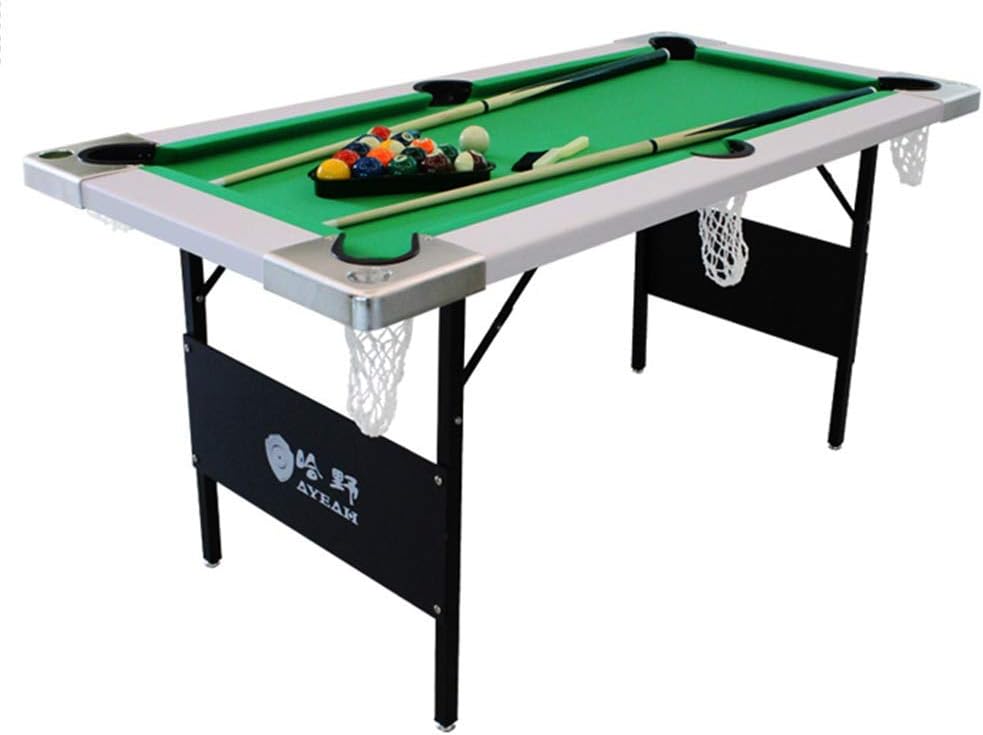 WJSW Billiard Table Folding Pool Table Steady Modern Space Saving Billiard Table Game for Kids and Adults with Cues, Ball, Chalk, Rack, Brush Green