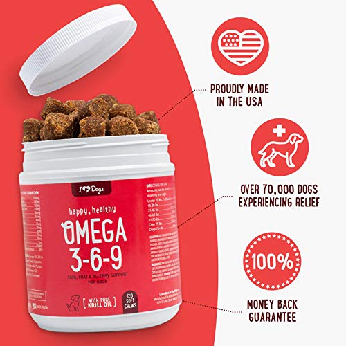iHeartDogs Omega 369 for Dogs Skin and Coat Fish Oil Supplement for Dogs with Pure Antarctic