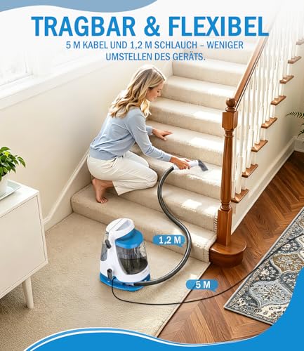 PEXCHO Polsterreiniger Gerät 550W Waschsauger für Teppich, Sofa & Autositze, Teppichreiniger Nasssauger gegen Tierflecken und Gerüche, 18kPa Textilreiniger mit Selbstreinigungsfunktion, JJB-718