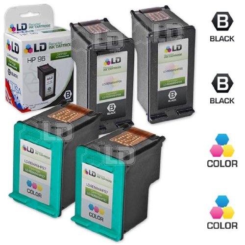 LD Remanufactured Replacements for HP 96 / C8767WN Black & HP 97 / C9363WN Color Set of 4 High Yield Ink Cartridges (2 Black & 2 Color)