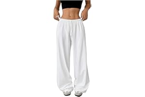 RoseSeek Girl's Drawstring Waist Straight Streetwear Long Wide Leg Pants Casual Loose Baggy Workout Long Fall Sweatpants
