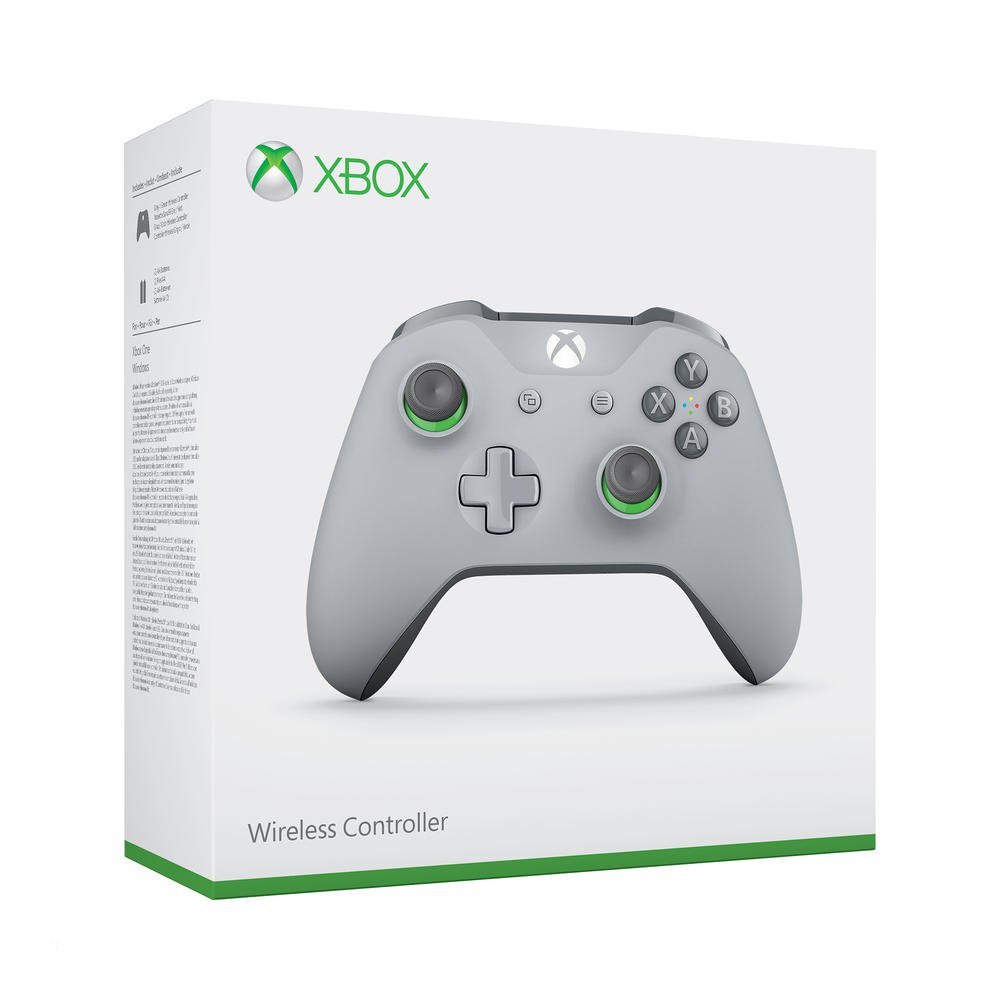 Microsoft Wireless Controller - Grey/Green - Xbox One (Renewed)