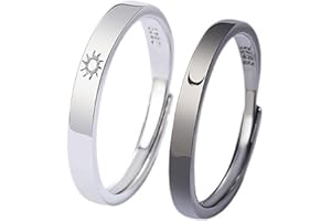 Crymystal Sun and Moon Couple Rings Set Adjustable Rings Black White Couple Rings for Girlfriend and Boyfriend Valentine's Day Gift Jewelry