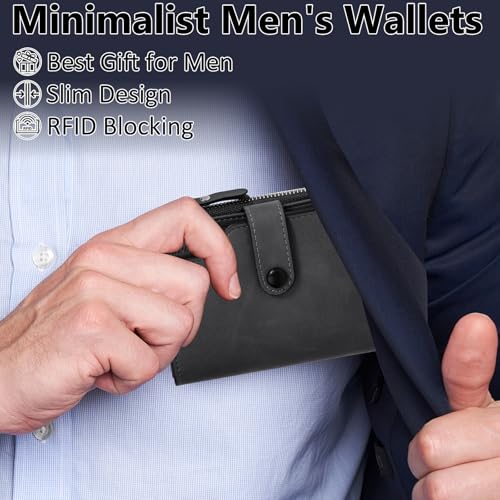 HNOOM Men's RFID Blocking Wallet PU Leather Wallet with 17 Card Holders, Vertical Wallet for Men with Zipped Coin Purse (Black)